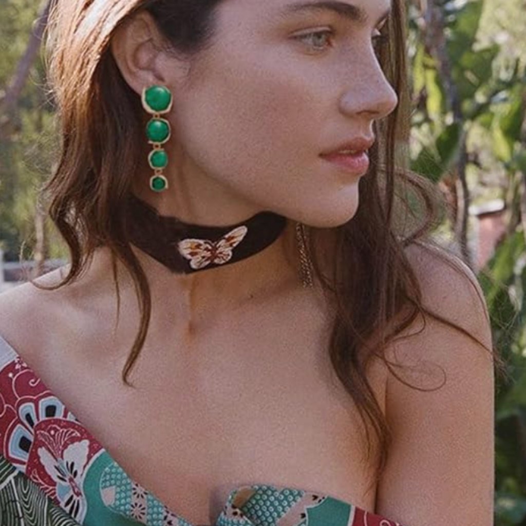 New Zara Luxe Emerald-Hued Drop Earrings Long Green Stones In Gold 39$